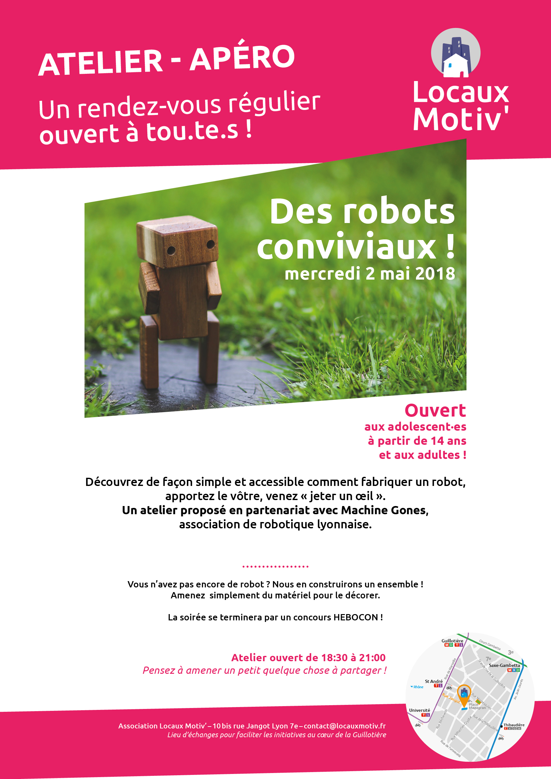 Atelier-robots - le 2 mai à 18:30 : découvertes, pratiques et échanges !